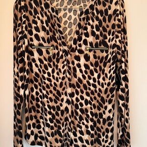 INC International Concepts Animal Print Blouse with Zipper Accents